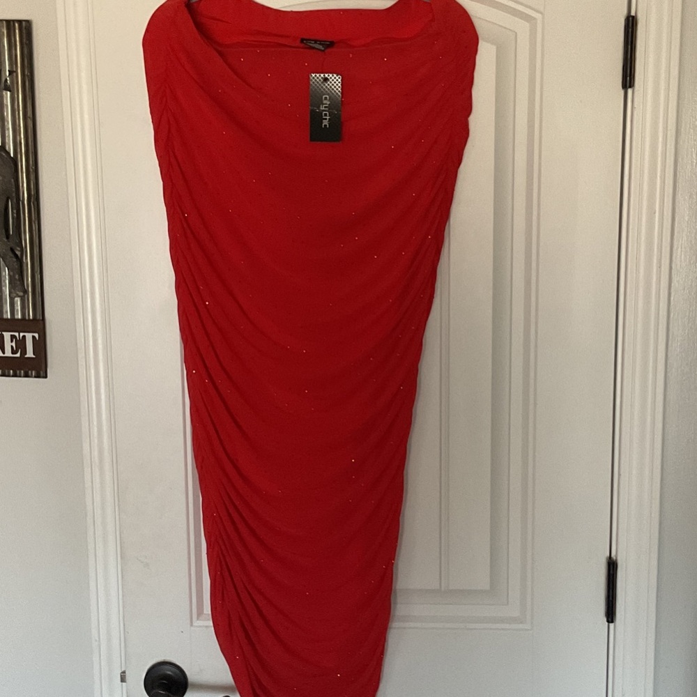 City Chic Vibrant Red Pencil Skirt